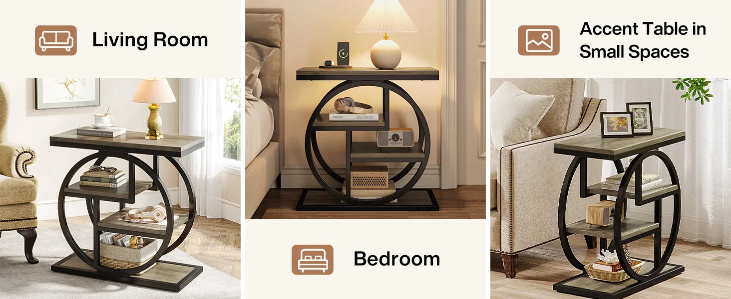 End Table for Living Room and Bedroom, 4-Tier Narrow Side Table with Storage Shelves