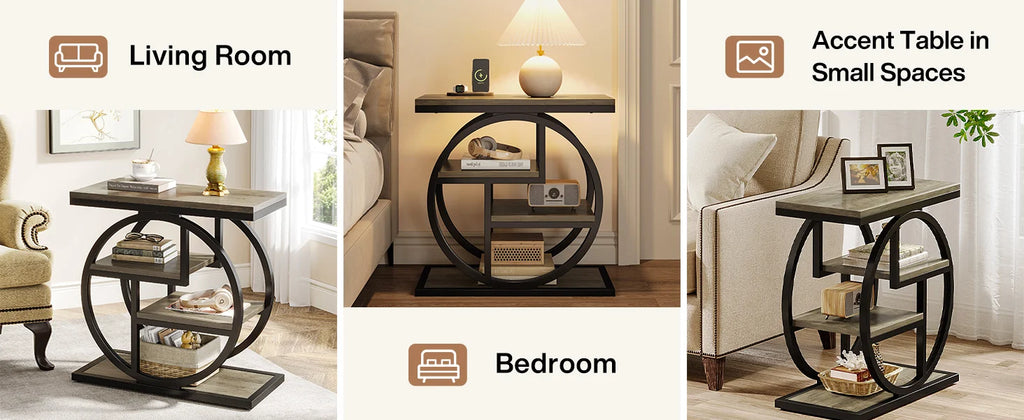 End Table for Living Room and Bedroom, 4-Tier Narrow Side Table with Storage Shelves