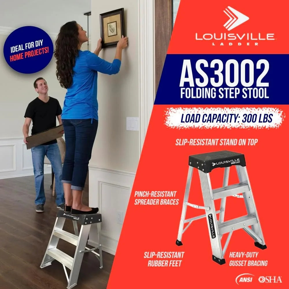 2-Foot Industrial Aluminum Step Stool, 300-Pound Load Capacity, Type IA, AS3002