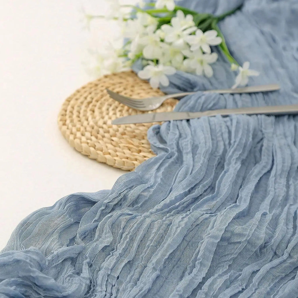 10 Pack  Polyester Cheesecloth Table Runner 21×120 Inch,  Boho Sheer Gauze Fabric Table Runner, Rustic Table Centerpiece for Romantic Wedding, Baby Shower and Party Decoration
