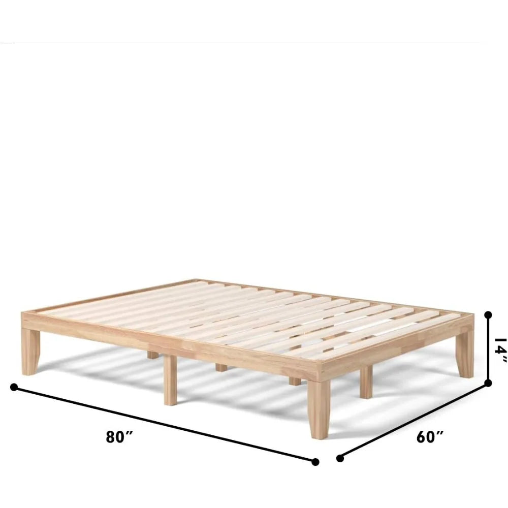 14 Inch Queen Wood Platform Bed Frame, Minimalist Mattress Foundation