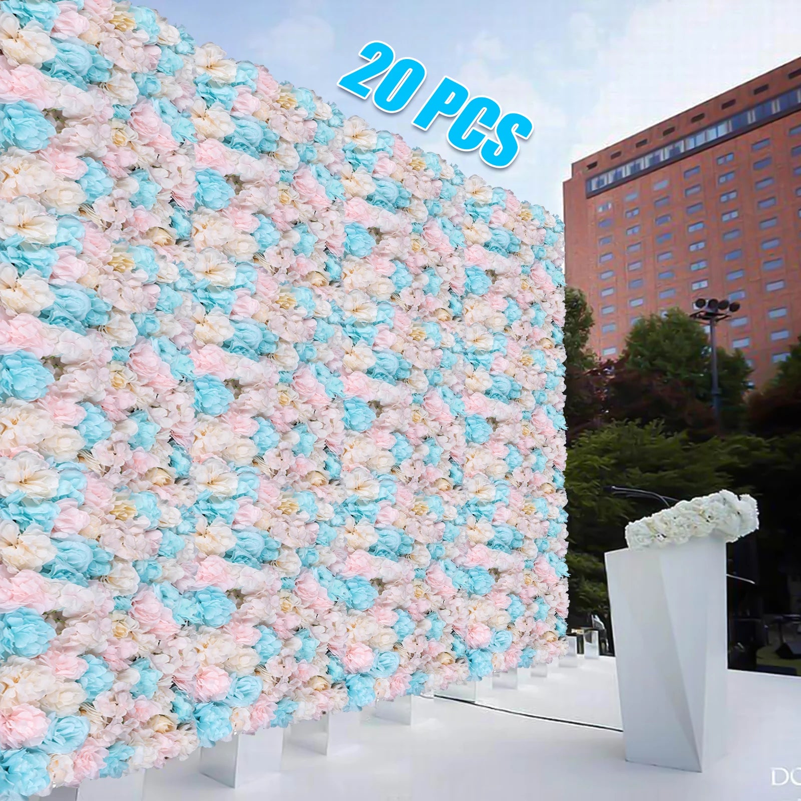 12Pcs Artificial Flower Wall Panels 60x40cm, 3D Realistic Silk Rose Hydrangea Dahlia Greenery Fence Decor for Balcony /Garden/ Indoor Outdoor, DIY Privacy Screen, No Watering Needed, Housewarming Gift