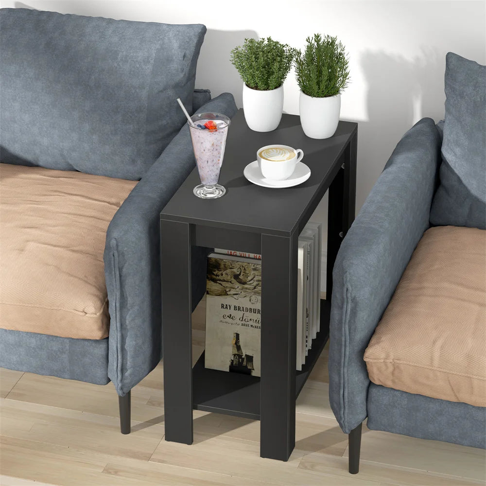 Narrow Sofa Side Table with 2-Tier Open Storage Spaces/ Modern Living Room/ Offices/ End Table Nightstand for Bedroom