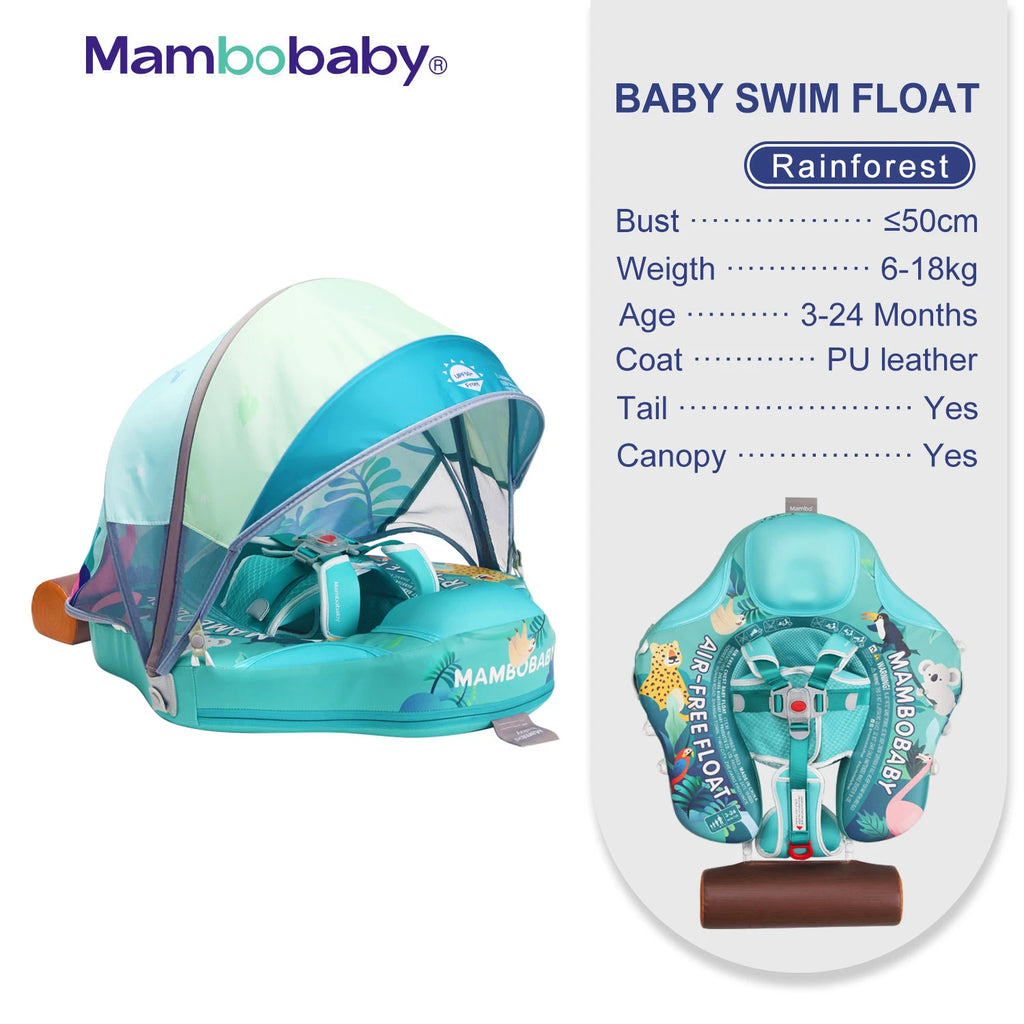 Animal Float/ Non-Inflatable Safe Solid Core Baby Swimming Buoy Water Trainer/ Infant Pool Swim Ring with Canopy