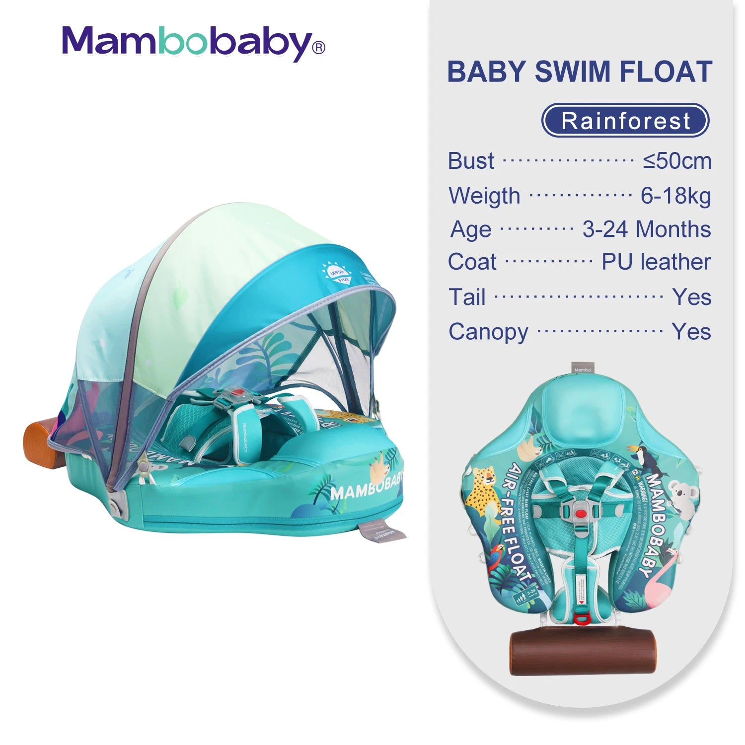 Animal Float/ Non-Inflatable Safe Solid Core Baby Swimming Buoy Water Trainer/ Infant Pool Swim Ring with Canopy