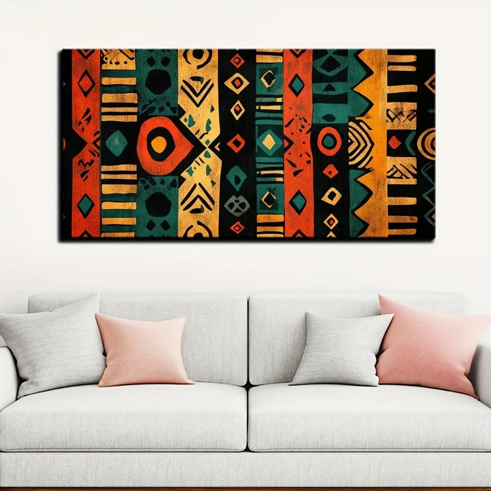 Modern Abstract African Art Canvas Painting, Suitable for Interior Wall Decoration, 1.5 inch Thick Pine Solid Wood Frame