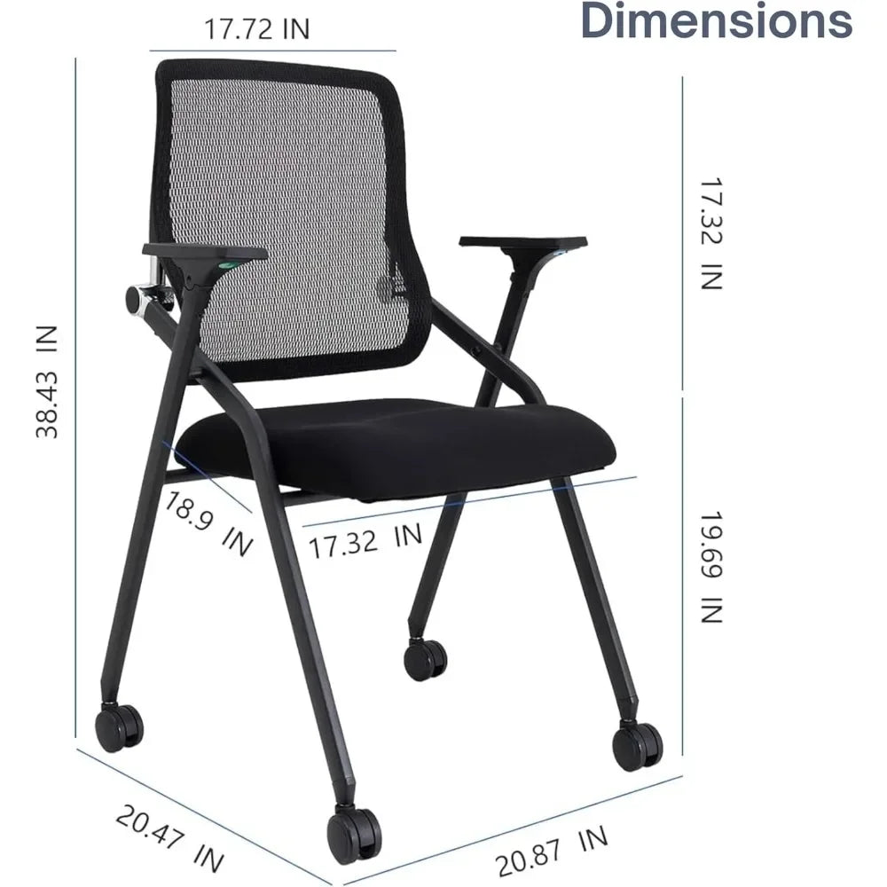 Updated Conference Room Chairs, Folding Office Desk Chair with Lumbar Support and Sliding Armrest with Casters, Stackable Office