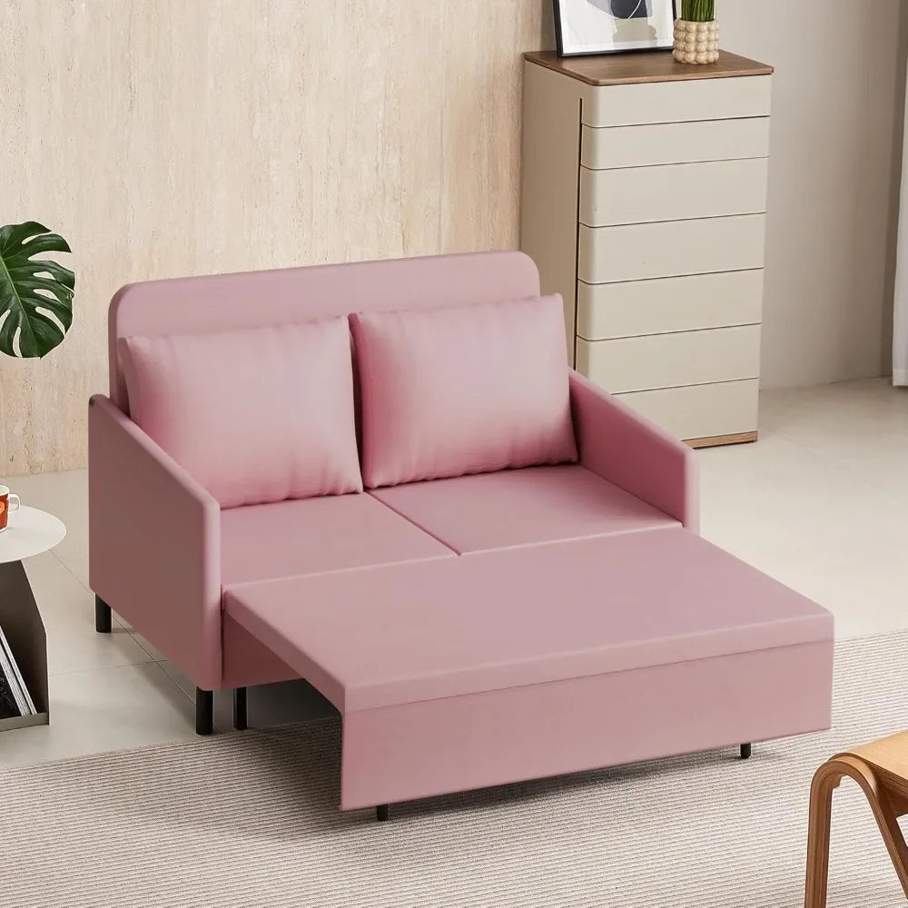 3-in-1 convertible sleeper sofa, loveseat sofa couch with pullout bed and storage for living room, bedroom, balcony, rv, flanne