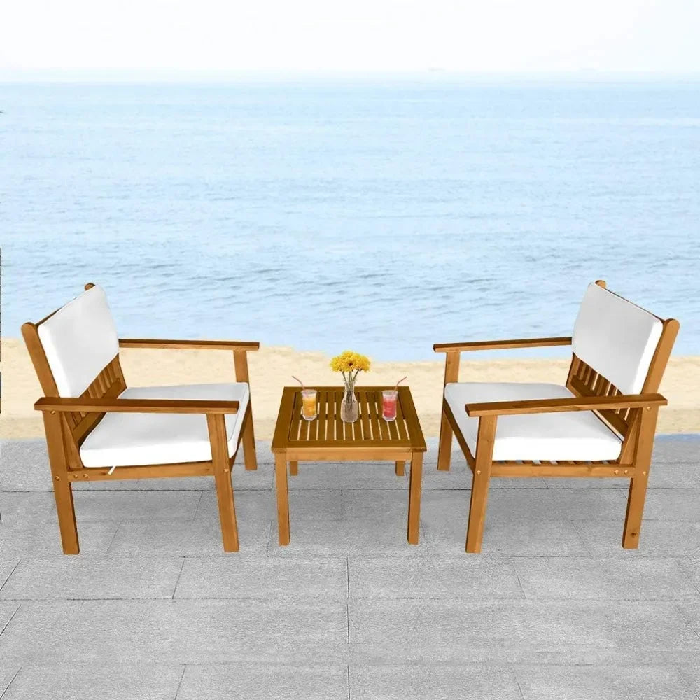 3-Piece Acacia Wood Patio Bistro Set Patio Furniture Outdoor Chat Conversation Table Chair Set Outdoor Wood Chat Set