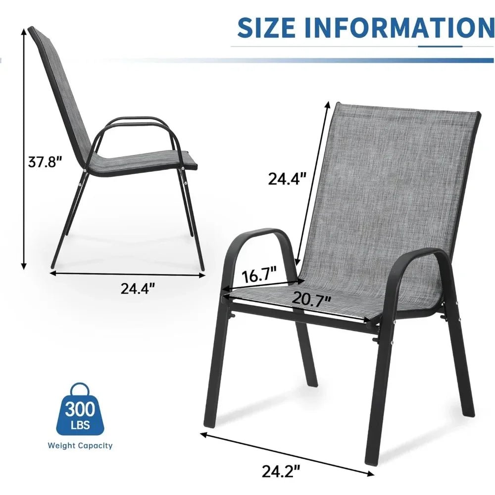 Set of 6 Stackable Outdoor Dining Chairs - All-Weather Textilene Patio Chairs with Armrests