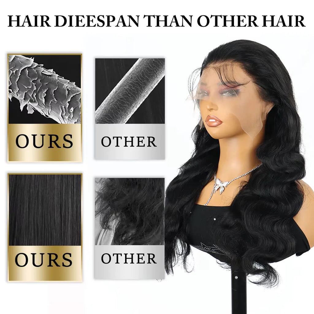 250 Density Body Wave 13x6 HD Transparent Lace Frontal Wig For Black Women 100% Human Hair Wigs 13x4 Pre Plucked Wet And Wavy Lace Front Wig Natural Color