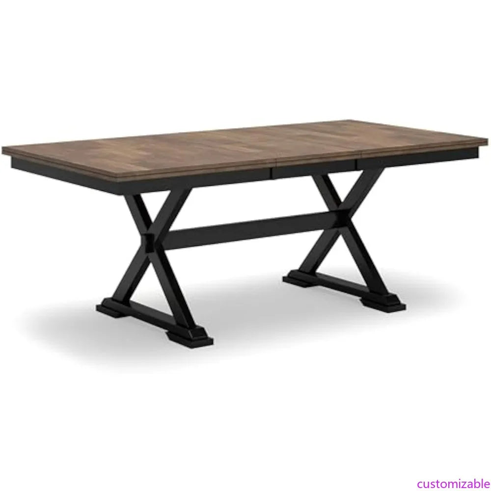 Farmhouse Dining Table with Built-in Butterfly Leaf Extension for 6-8 Seating, Black