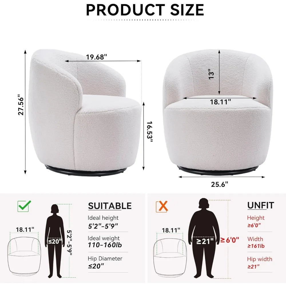 Swivel Barrel Chair, 360° Small Single Sofa Armchair Comfy
