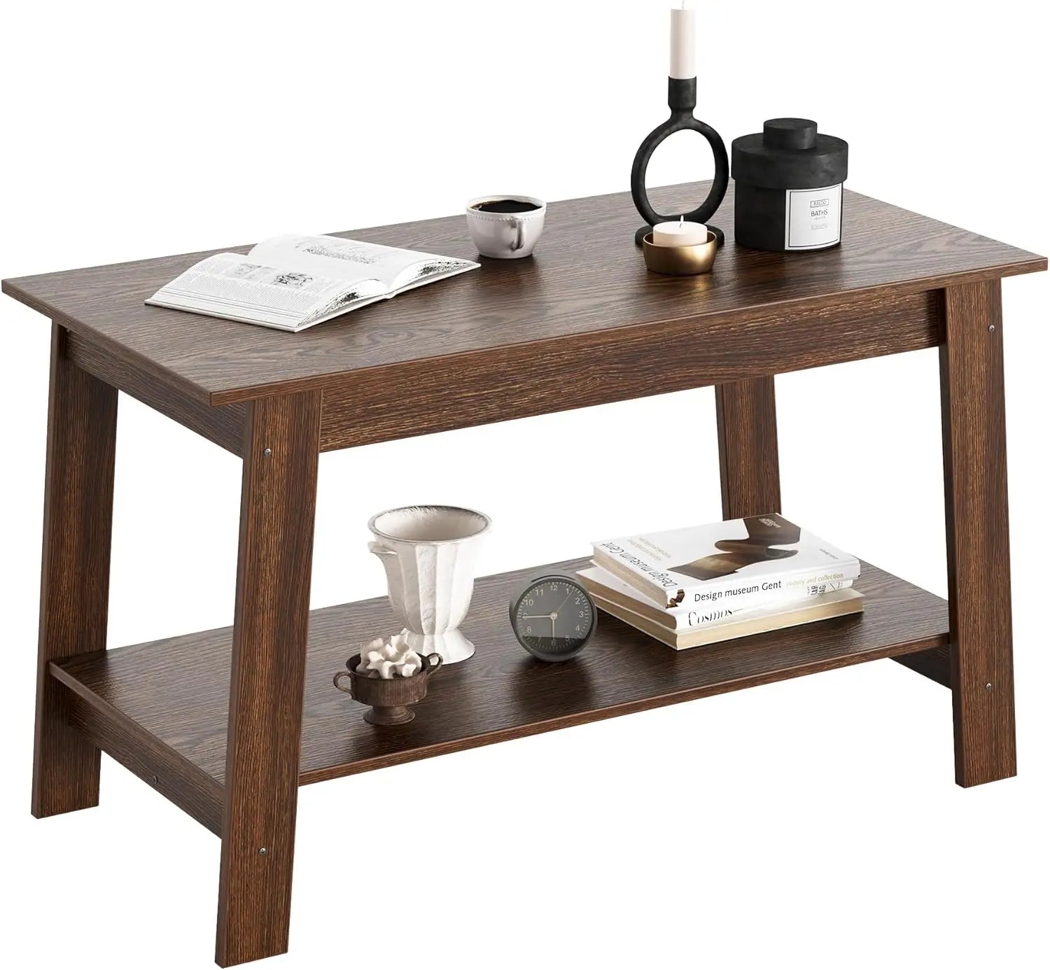 Rustic Farmhouse Wood Coffee Table with Storage Shelf, Rectangular Small Center Side Table for Living Room, Easy Assembly