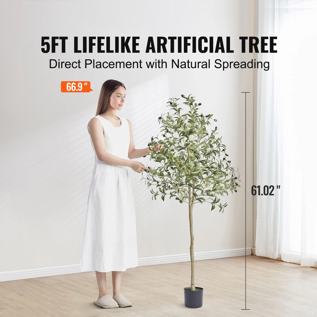 Artificial Olive Tree 4/5/6FT Tall Faux Plant/ Secure PE Material/ Anti-Tip Tilt Protection Low-Maintenance Tree for Home