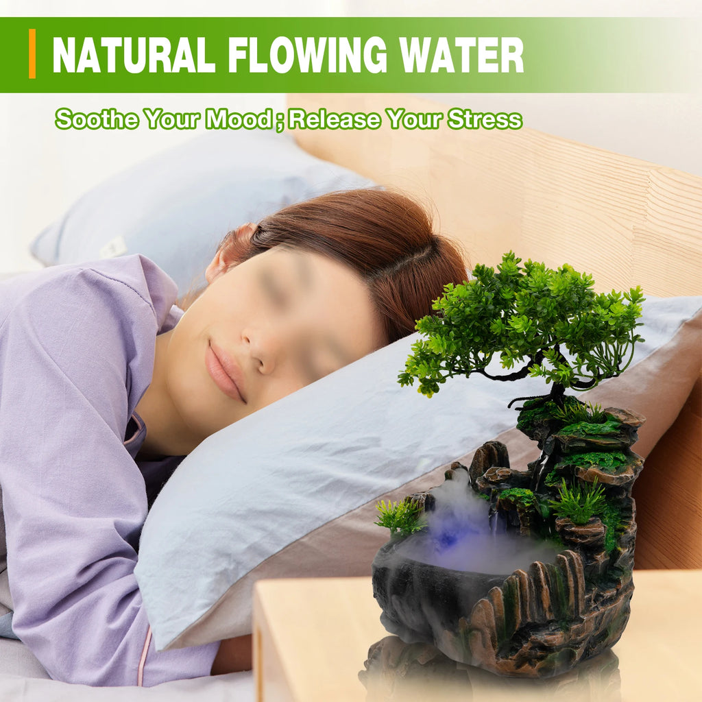 Led Lights/ Resin Rockery Flowing Water Fountain /Office/ Desktop Ornaments With Nebulizer/ Home Decoration