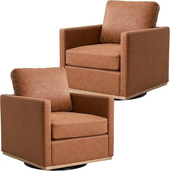 Swivel Accent Chair Set of 2, 360 Degree Square Swivel Barrel Chair for Living Room/Bedroom
