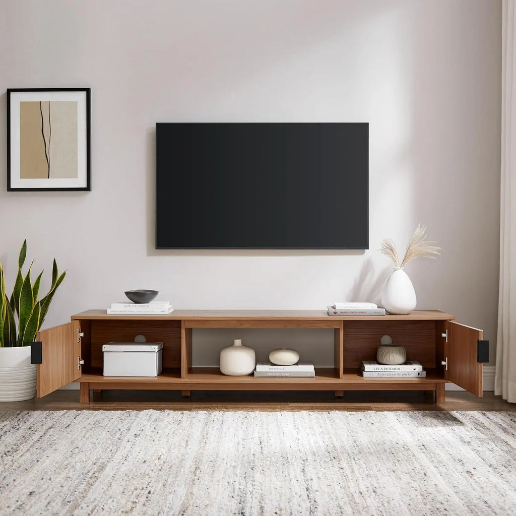 Modern Fluted-Door Low Stand for TVs up to 80 Inches, 70 x 15.75 x 16 inches, Mocha