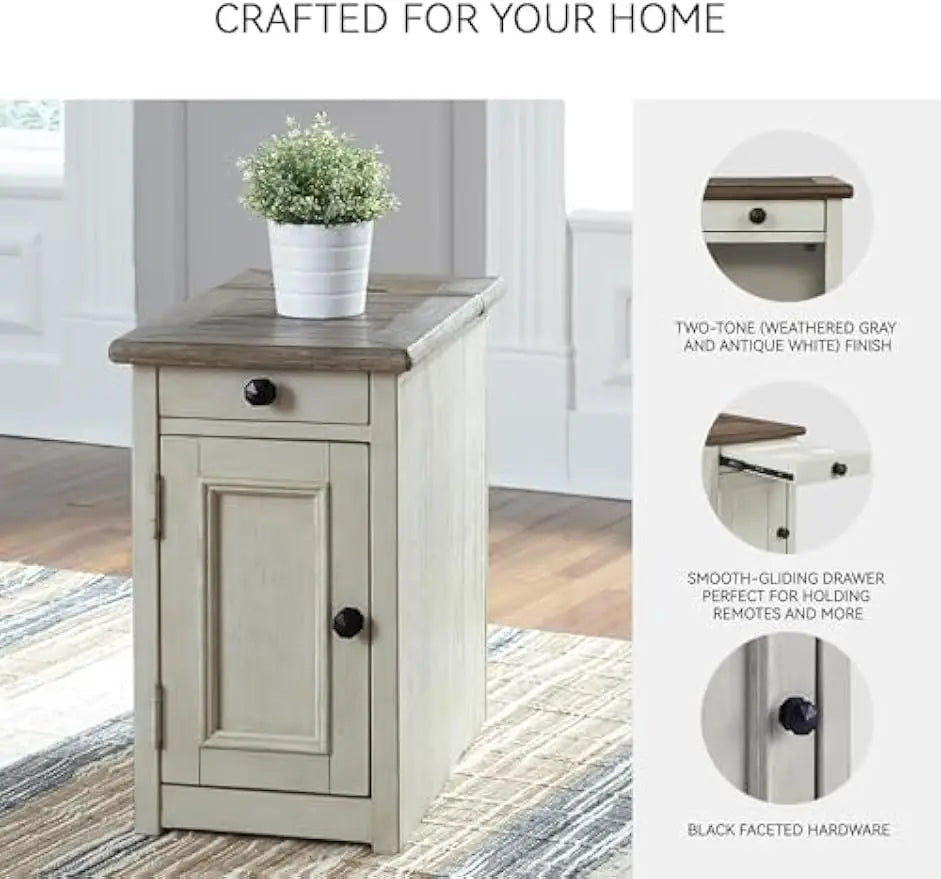 Ashley Furniture Signature Design-Bolanburg Chairside Chair Side End Table, 14"W x 24"D x 23"H, Whitewash