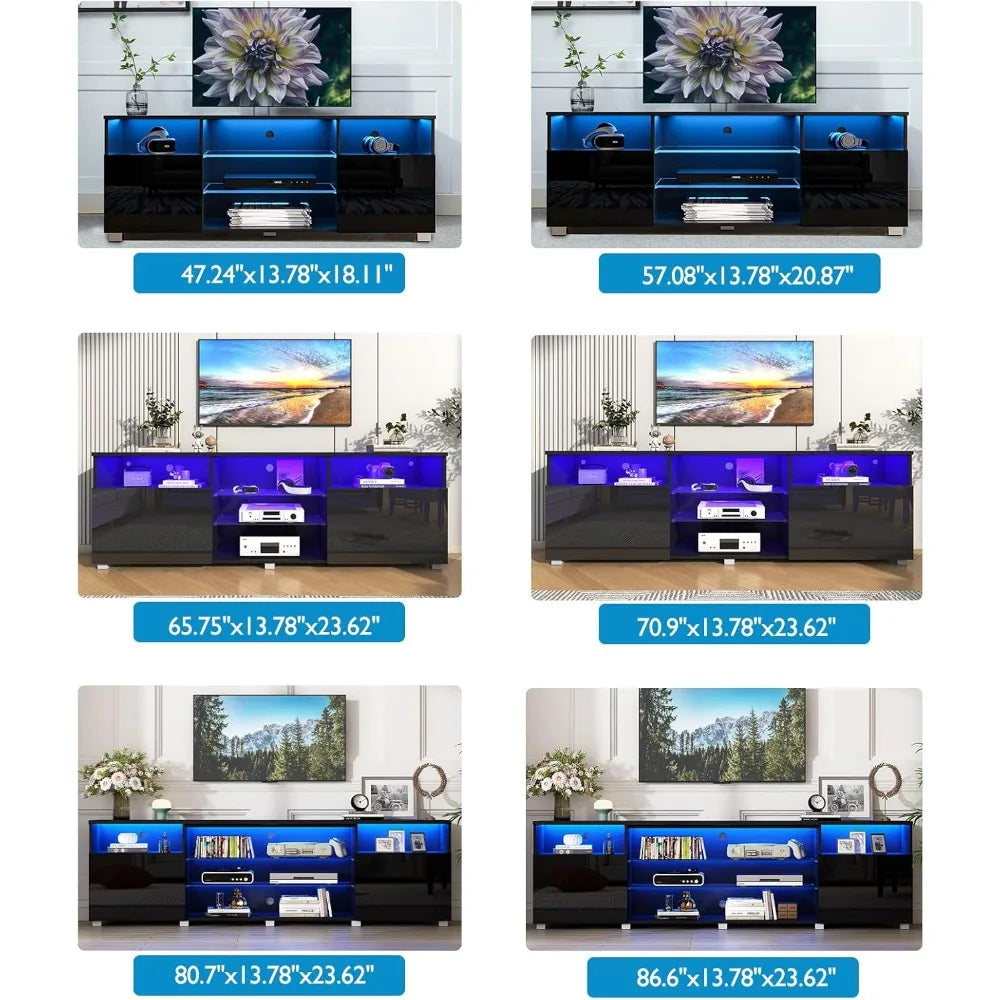 Modern LED 80.7 inch TV Stand for 80/85/90 inch TV,High Glossy TV Entertainment Center with Storage Drawer, TV Stand