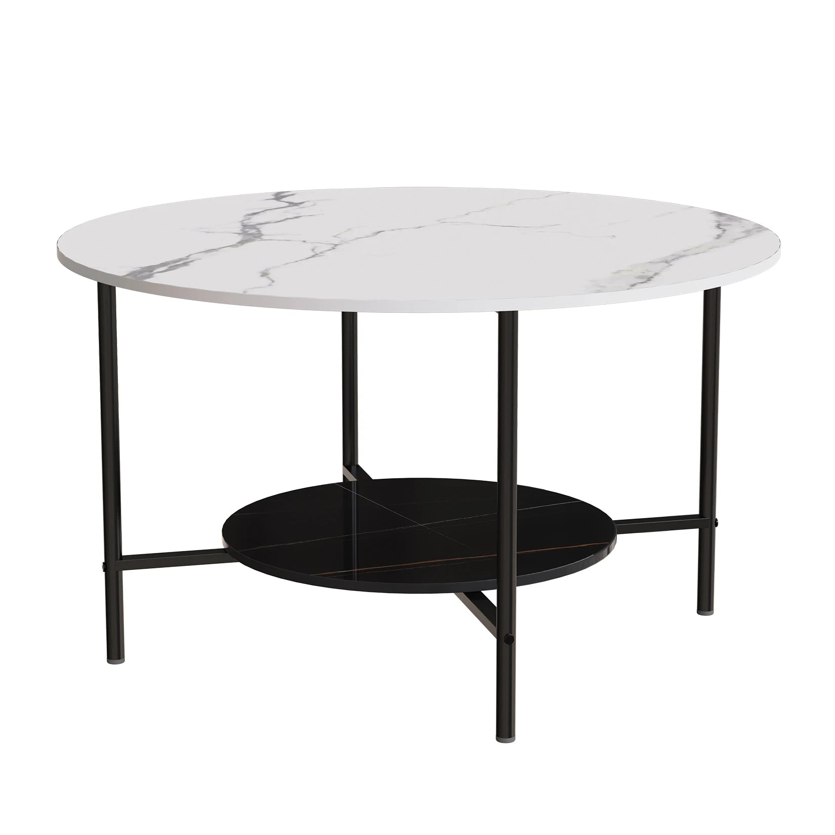 2 Tier Round Coffee Table Modern High End Sintered Stone Desk Home Furniture Table Metal Frame for Living Room, Bedroom