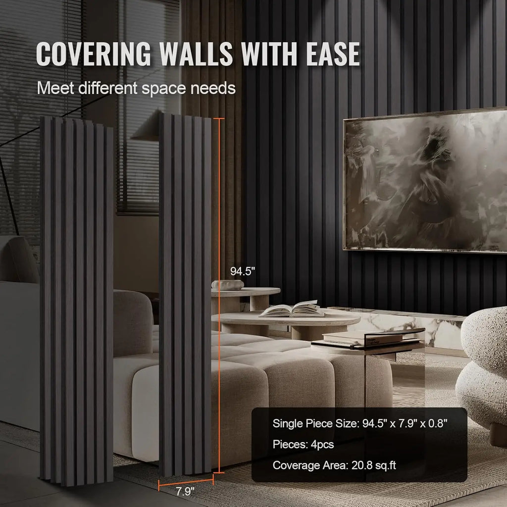 4-Piece Wood Slat Acoustic Panels, 7.9 x 94.5 Inches, MDF Decorative Wooden Wall Panels for Contemporary Interiors