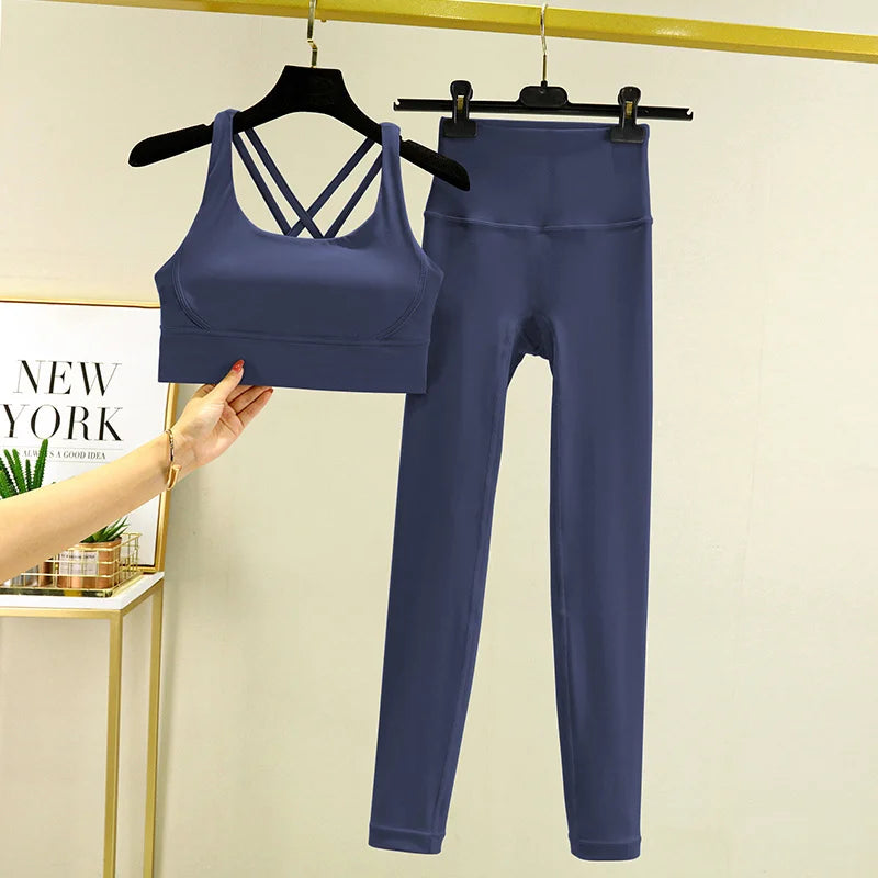 TRY TO BN Women's Tracksuit Yoga Set Fitness Leggings/ Sports Bra/ Naked Sportwear Breathable Workout Two Pieces Suit Gym Clothes