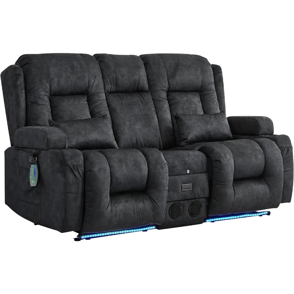 Massage and Heat Power Loveseat Recliner Sofa with Home Theater Seating and USB/Outlet Console for TV