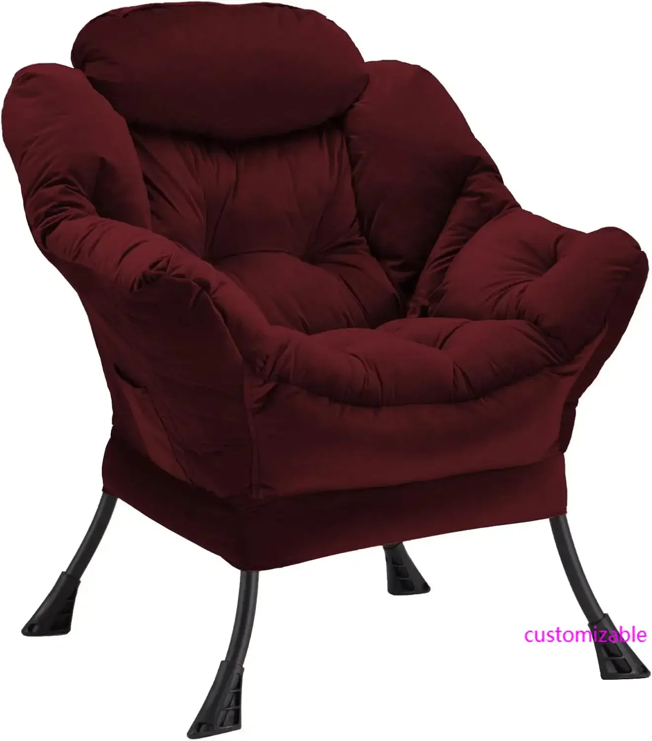 Lazy Chair Thick Padded, Accent Chair Velvet Upholstered with Wide Seat, Stable Metal Frame