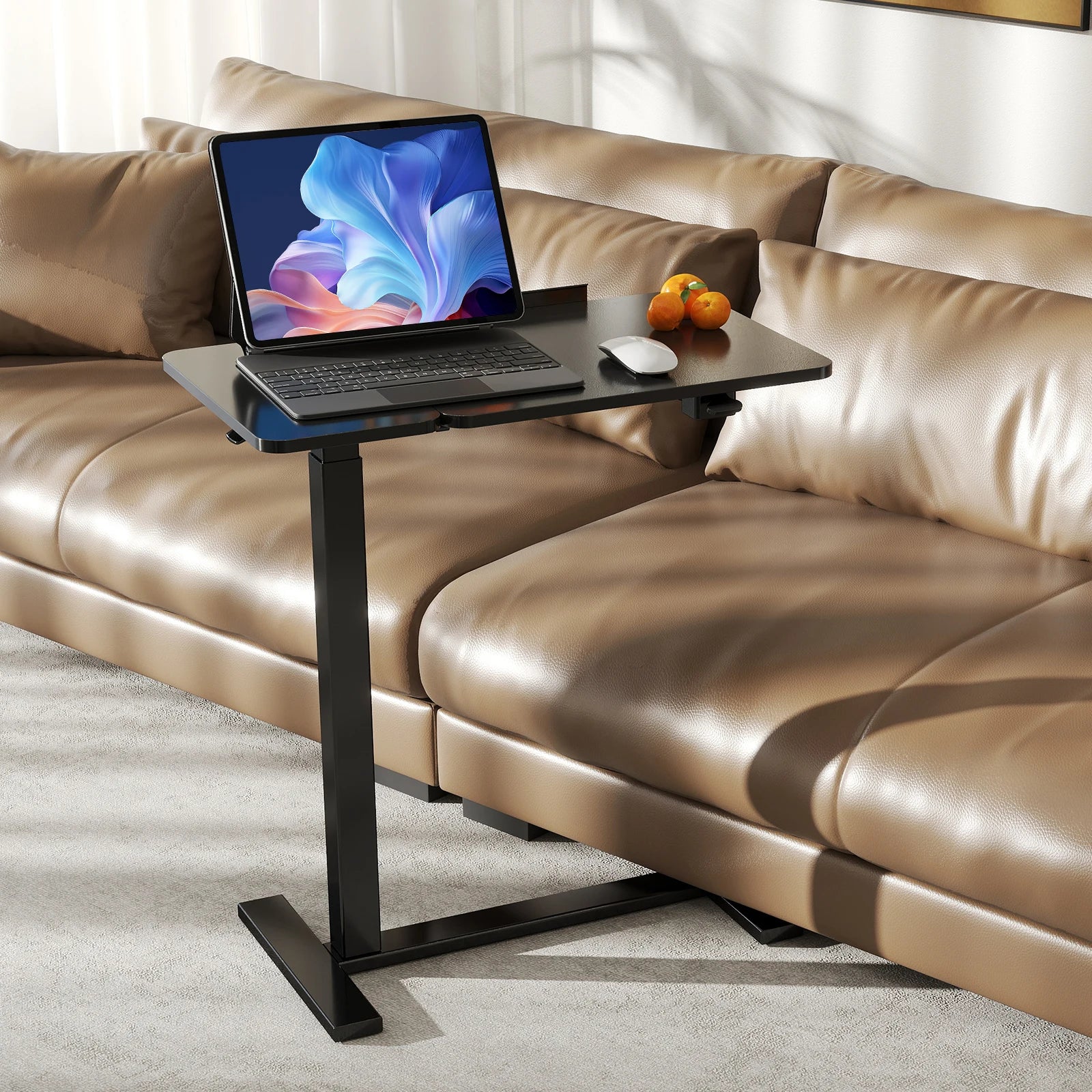 Overbed Bedside Flip Lap Desk with Wheels and Tilt Top Adjustable Height Home Use Bed Table Mobile Standing Desk For Bedroom