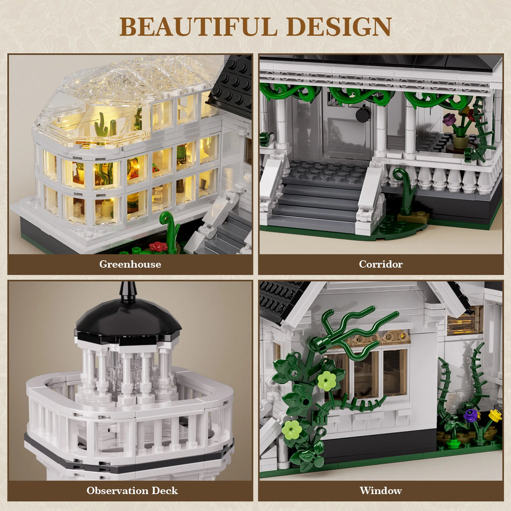Magic House Building Set/ Home Decor with LED Light, Owens House Blocks/Model Room Decoration/Gift for Adults (1877PCS)