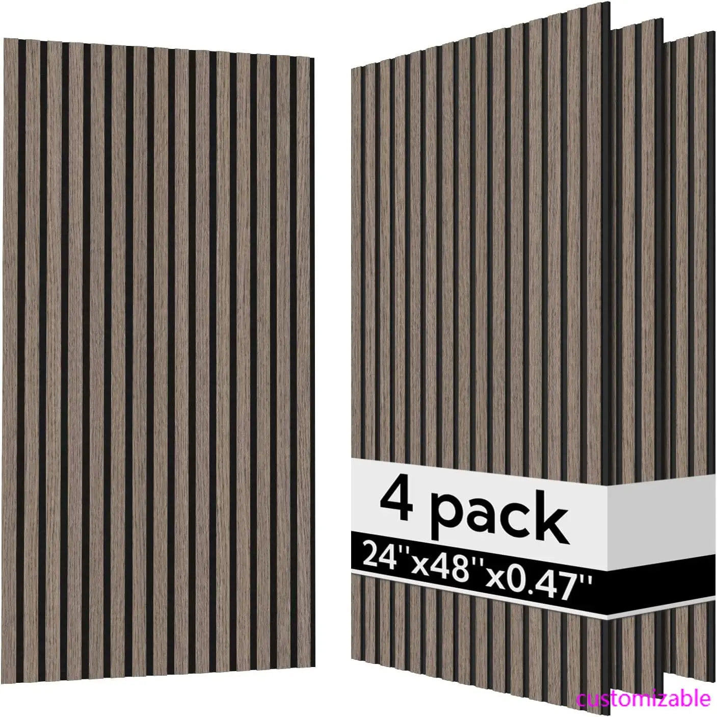 4-Pack Acoustic Wood Wall Panels, 23.6 x 47.2 Dark Walnut Sound Absorbing Slat Panels