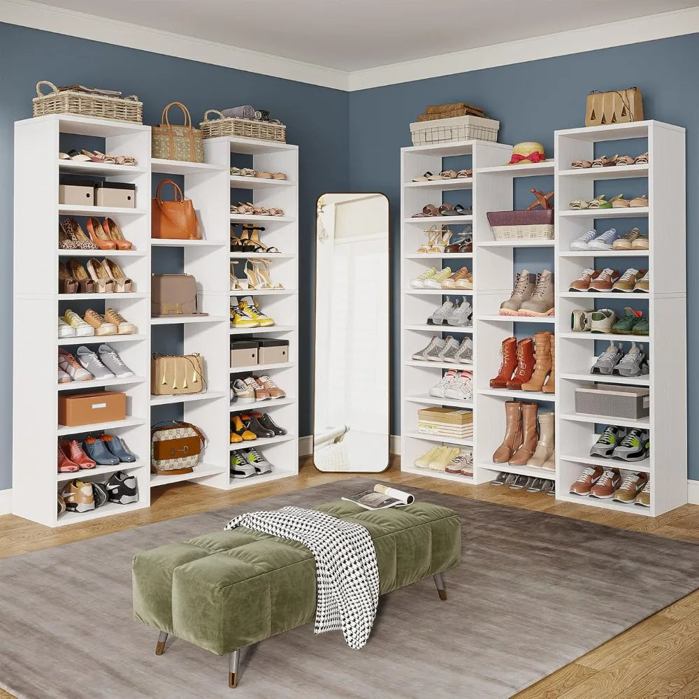 14 Tier Shoe Storage Cabinet, 46 Pair Wooden Shoe Rack Organizer with 22 Open Cubbies for Closet/ Hallway/ Bedroom
