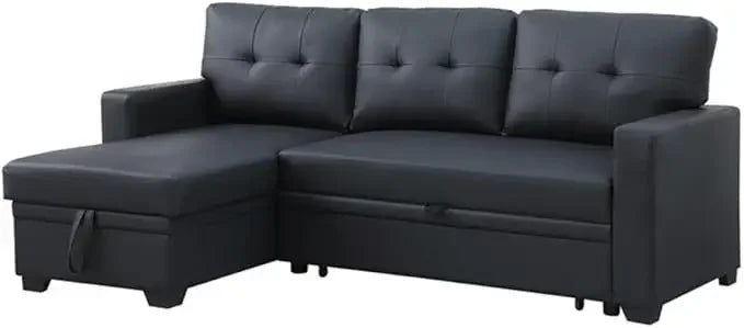 Reversible Polyester Sleeper Sofa with Convertible Storage, Chaise, and Tufted Cushions