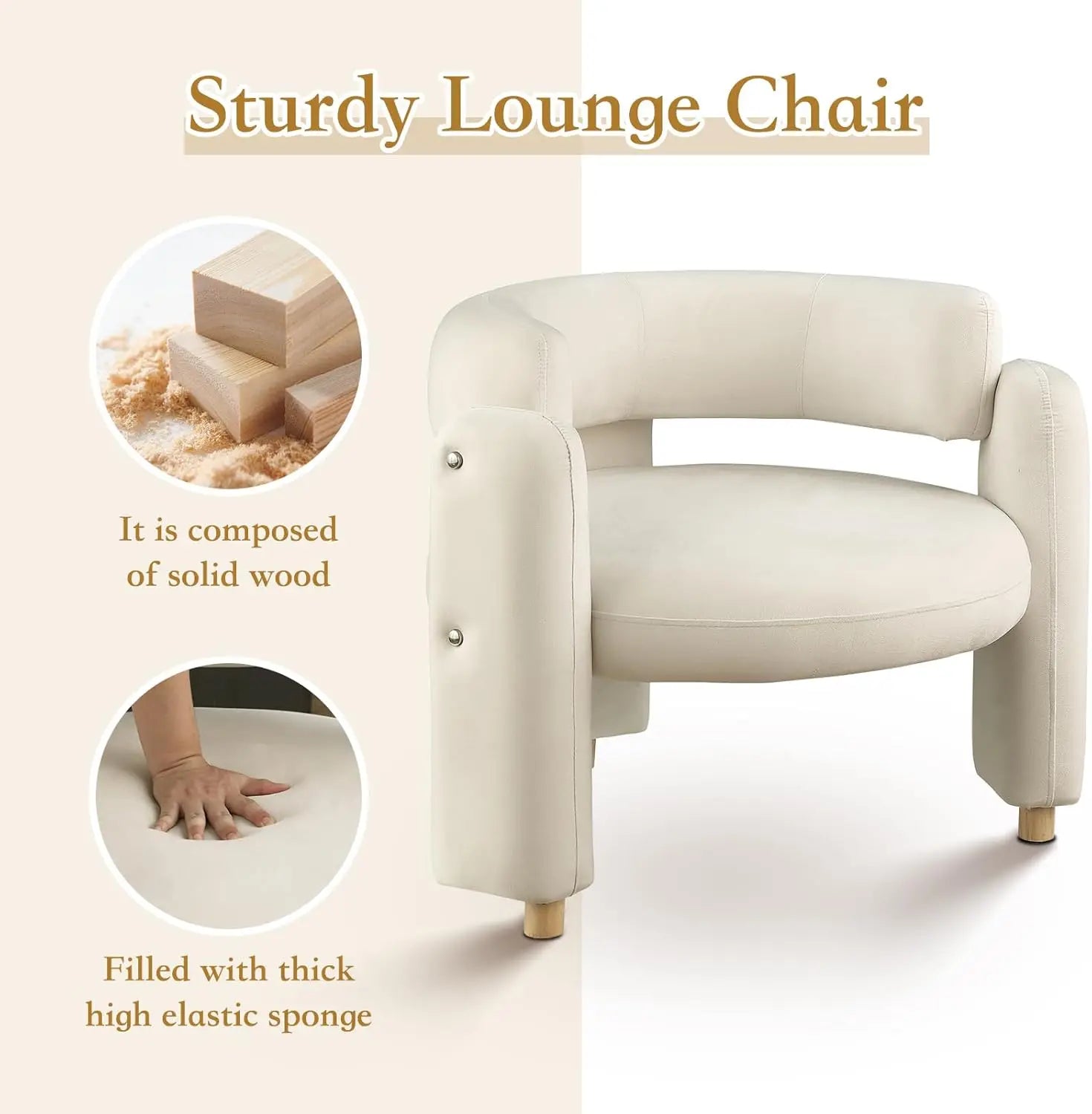 Accent Barrel Chair, Comfy Velvet Upholstered Armchair, Single Sofa Chair