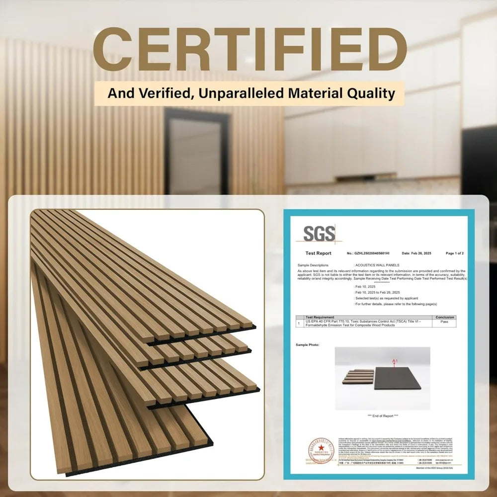 4-Piece Oak Wood Acoustic Wall and Ceiling Panels, 3D Fluted Design for Sound Absorption, 94.5 x 7.9 Inches