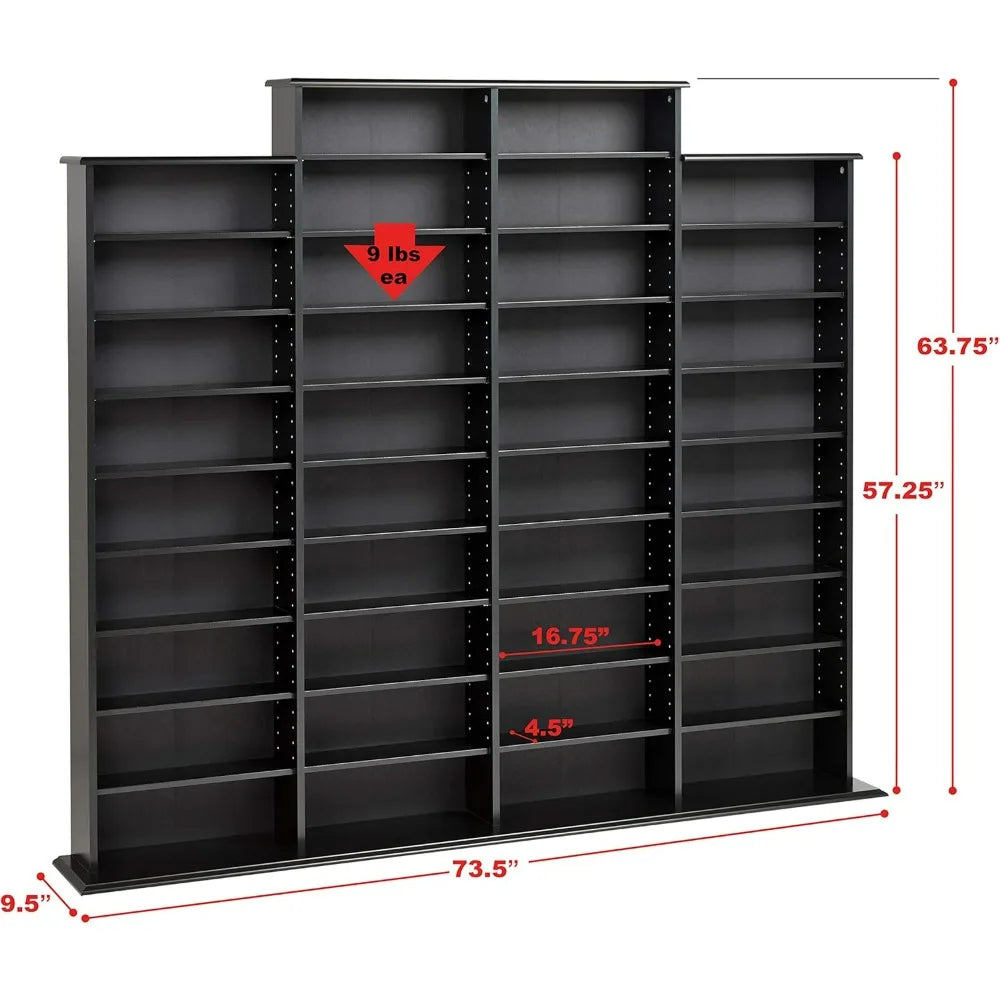 Black Tall 4-Column Media Storage Cabinet, 73.5 Wide