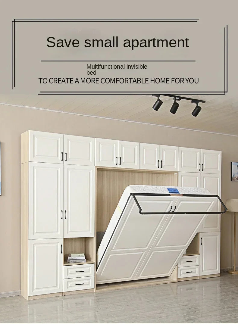 Invisible Multifunctional Wardrobe Integrated Folding Bed, Combination Study Room/ Bedroom/ Hidden Wall Cabinet Bed / Bedroom Set