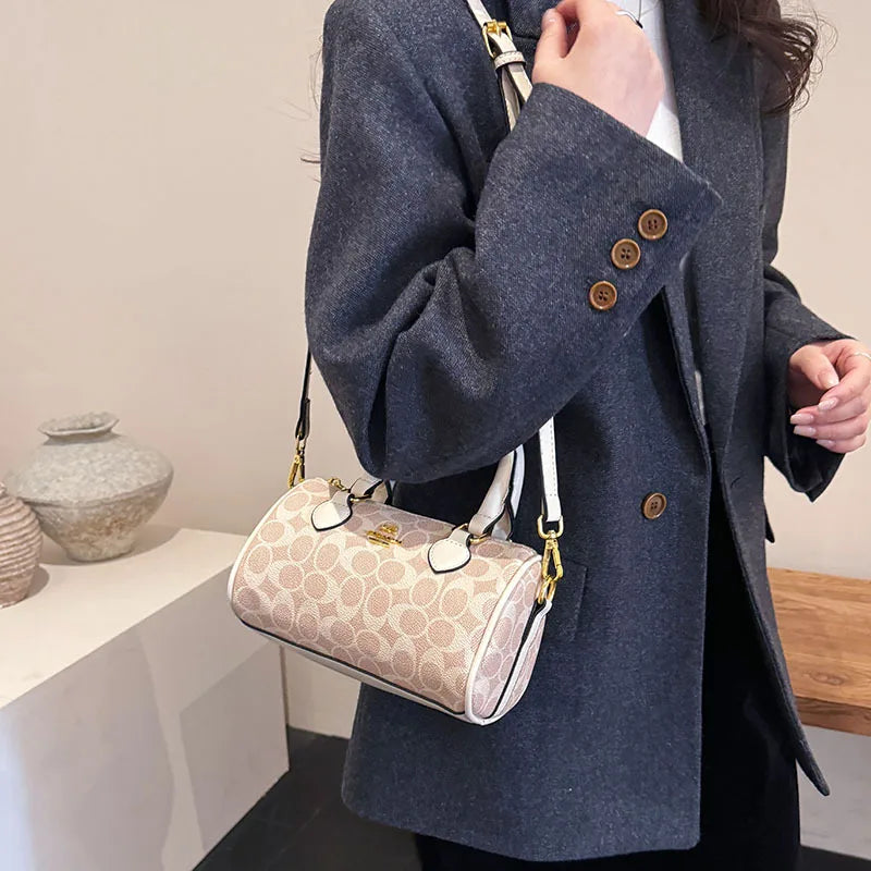 Mini Vintage Boston Bag - Women's Quilted Pillow Shoulder Bag, Retro Monogram Crossbody Purse & Stylish Handheld Bag