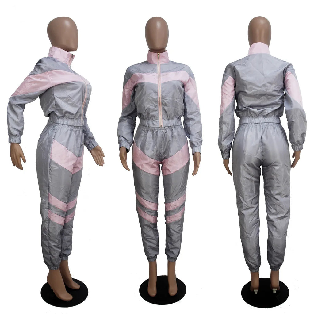 XTOCEAN Two Piece Set/ Women Windbreaker Suits Outfits/ Motorcycle Set Top, Pant/ Waterproof Tracksuit/ Sweatsuit/ Jogging