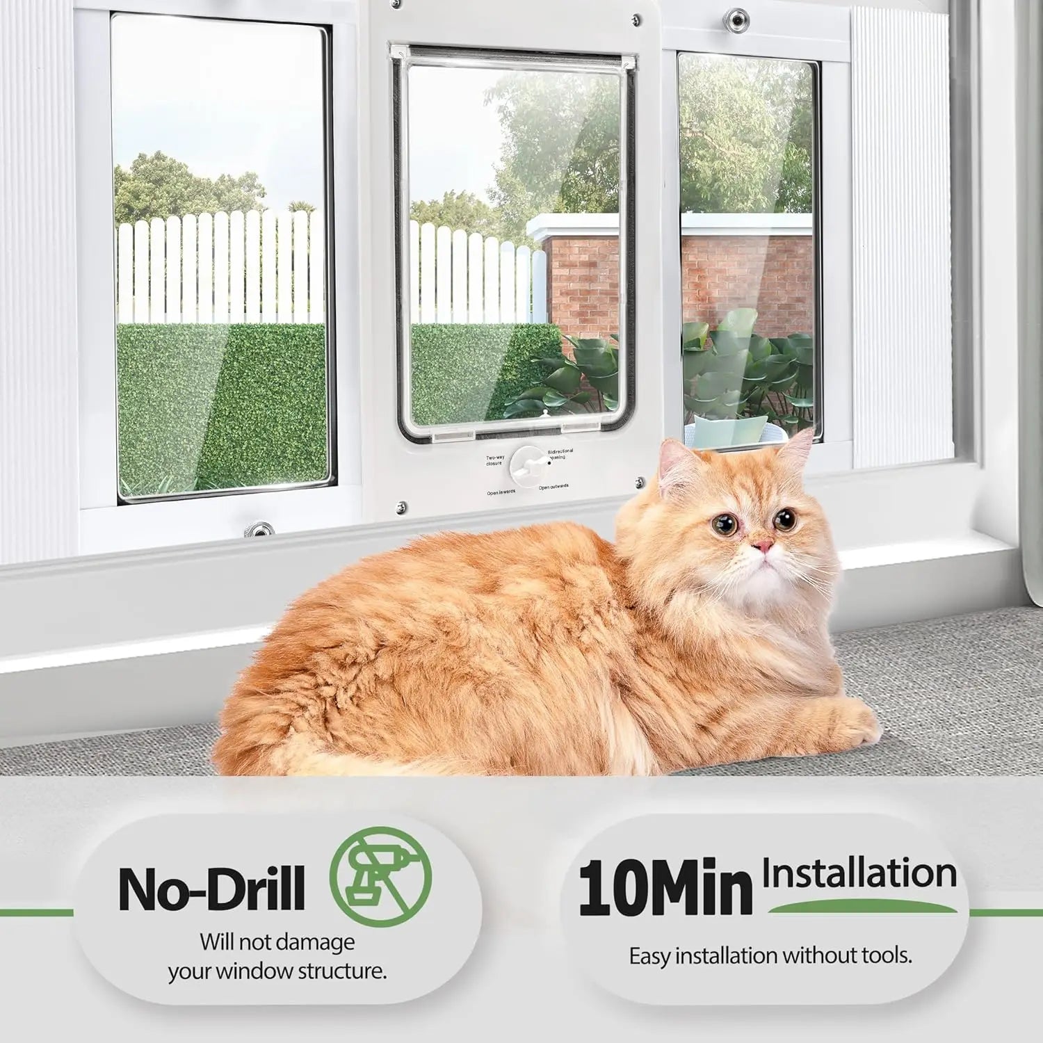 Pet Door for Window, Suitable for Window Widths of 24"-28", Quick-Fit Cat Door Window Insert, 4 Locking Mechanisms