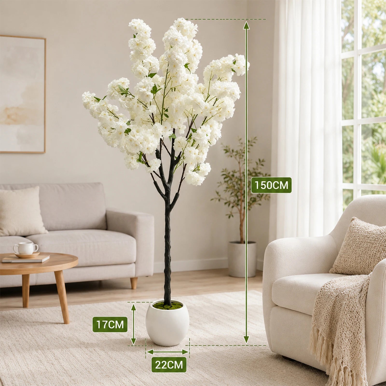 White Artificial Cherry Blossom Tree 5/6FT – Faux Silk Plant Potted, Lifelike Decorative Flower Tree for Indoor/Outdoor, Home, Office, Wedding, Party & Hotel