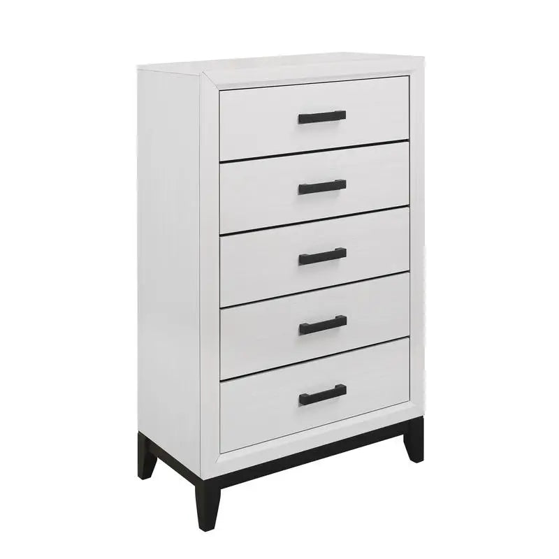 5PC Full Bedroom Set in Mirage White - Modern Bed, Nightstands, Dresser & Mirror