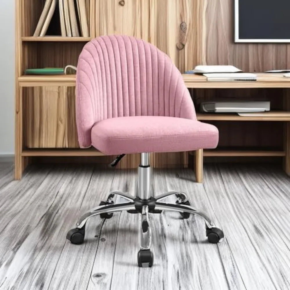 Office Chair, Armless Desk Chair, Modern Adjustable Swivel Padded Fabric Vanity Task/ Computer Chair Home Office