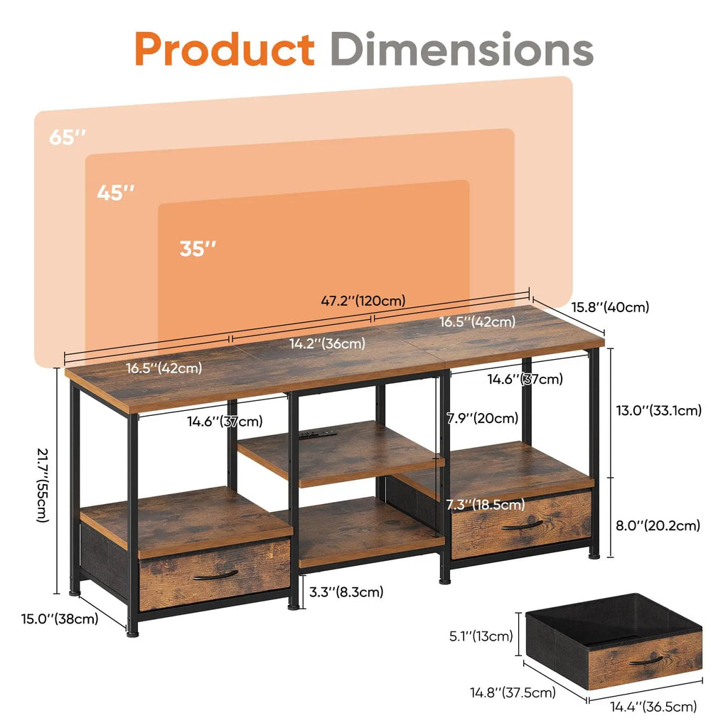 63 IN Wooden TV Stand For Up To 75 Inch TV/ Entertainment Center For Living Room/Media Console Adjustable Shelf 2 Storage