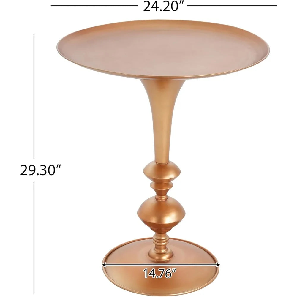 Small Round Gold End Table, 29.3 Height, Vintage Metal Accent, Art Deco Design, Multi-Functional Side Table for Living Room