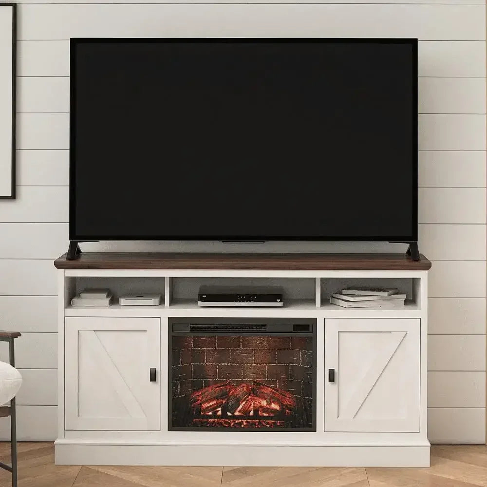 TV Console Fireplace Heater Remote Control Freestanding LED Electric Oak Walnut 65" TVs 400sqft Organizing Gaming