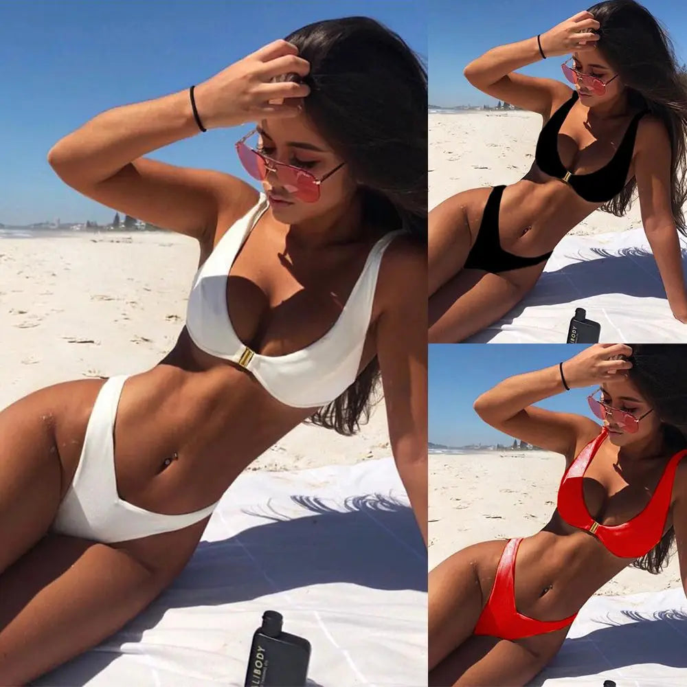Solid Color Beach Wear/ Push Up/ Low Waist Bathing Suit/ Swimsuit Set Women Bikini /Swimwear