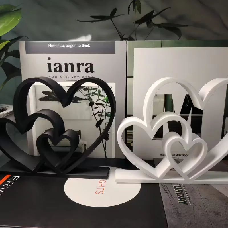 Heart-to-Heart Statue - Black & White Love Ornament, Desk & Bookshelf Decor, Valentine’s Gift, Home Decoration