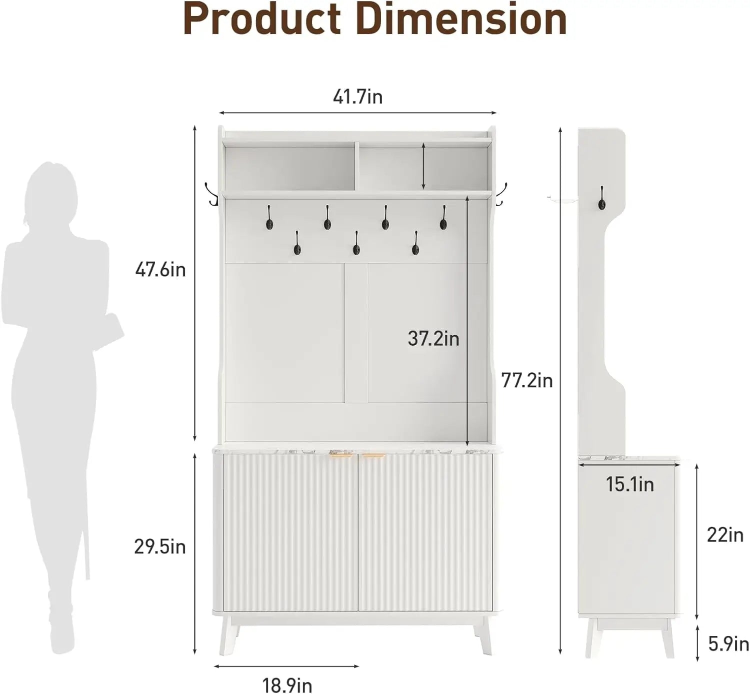 4-in-1 Entryway/Hallway Tree with Shoe Storage, 77" Coat Rack with 18 Shoes Cubbies & 9 Coat Hooks